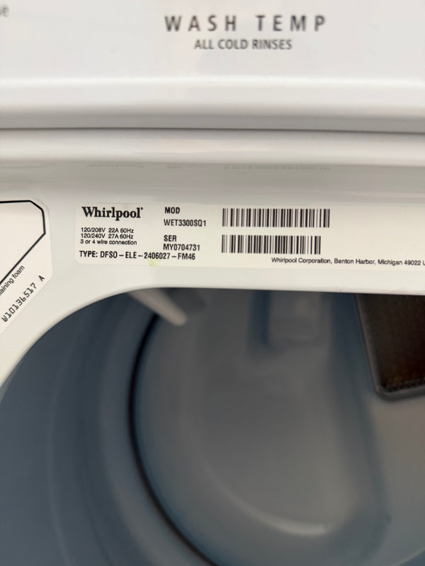 27” Whirlpool Direct Drive Electric Laundry Center