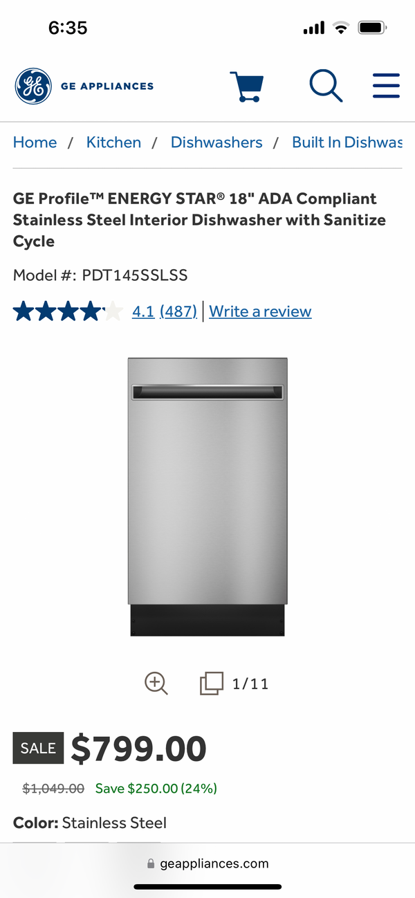 New Scratch & Dent 18” GE Profile Stainless Steel Dishwasher