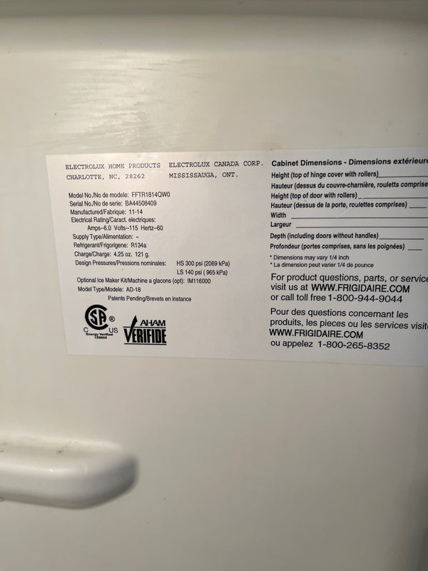 18 cu ft Frigidaire Top-freezer Refrigerator