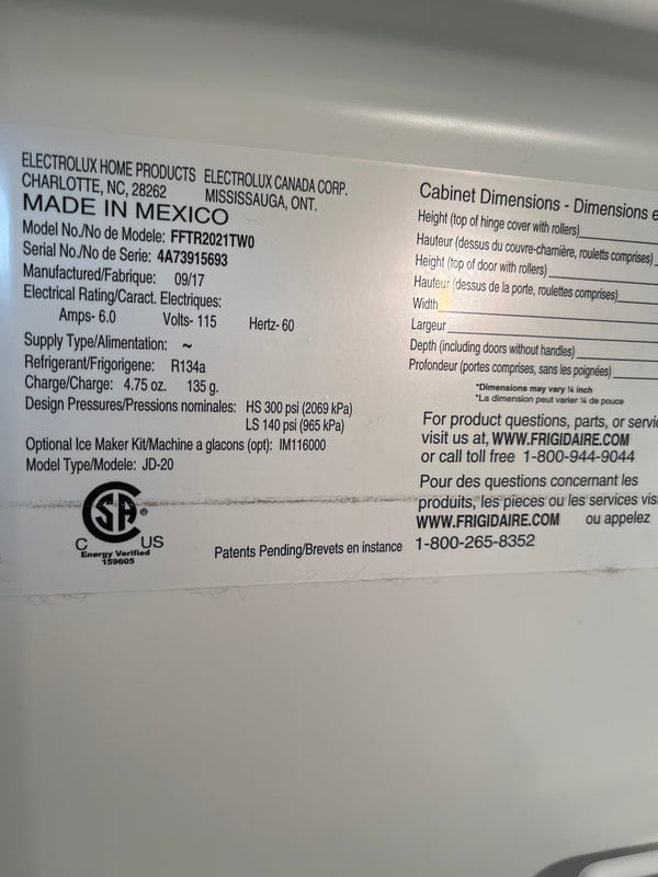 20 cu ft Frigidaire Top-freezer Refrigerator