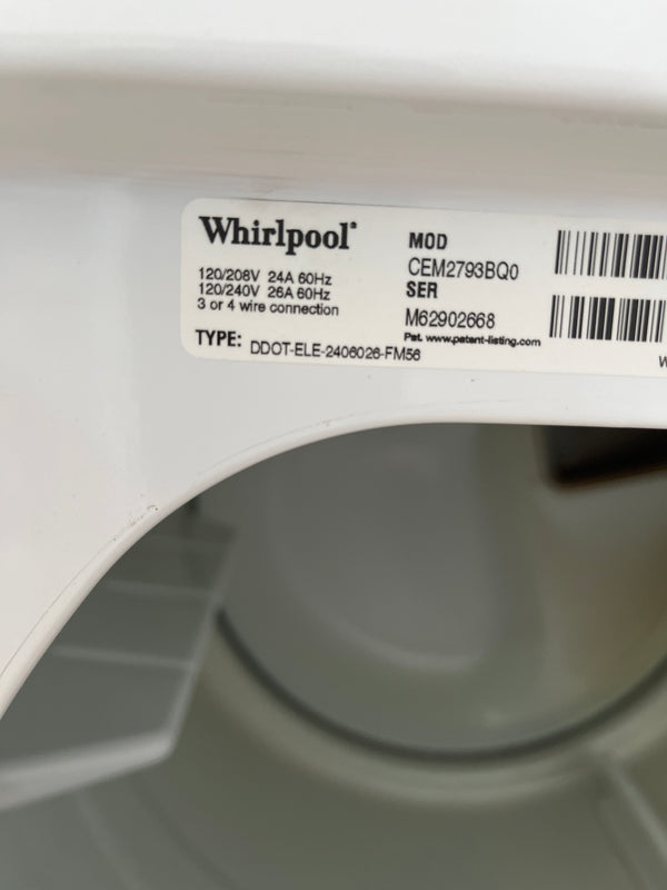 27” Whirlpool Commercial Top Load Washer & Electric Dryer