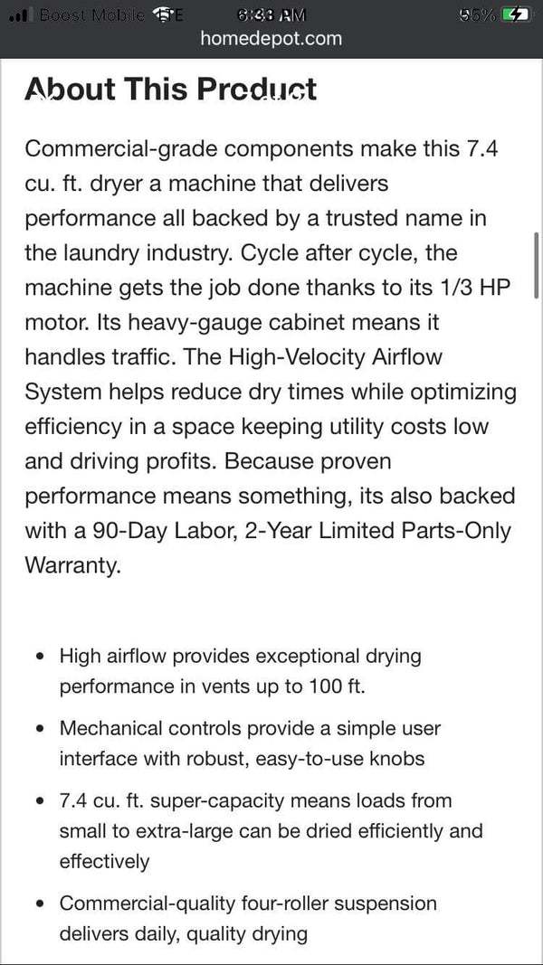 New Whirlpool Commercial Built Gas Dryer - Manufacturers Warranty Included