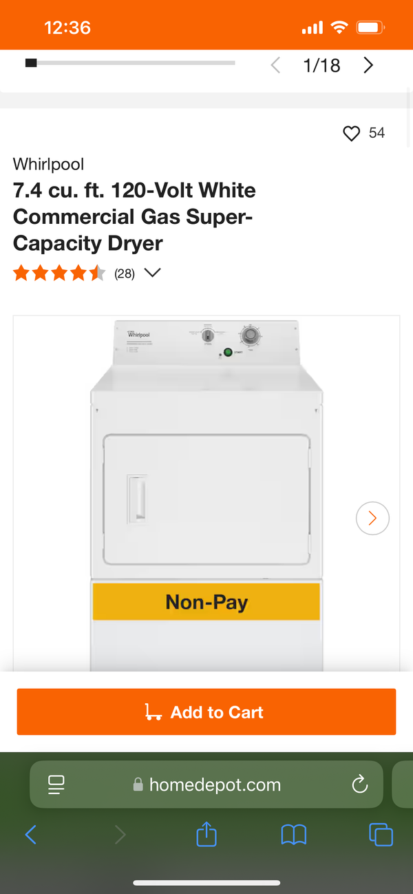 New Whirlpool Commercial Built Gas Dryer - Manufacturers Warranty Included